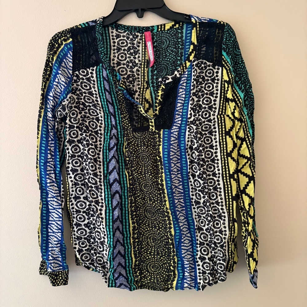 Anthropologie Plenty Tracy Reese Petite Boho Geometric Rayon Blouse Small